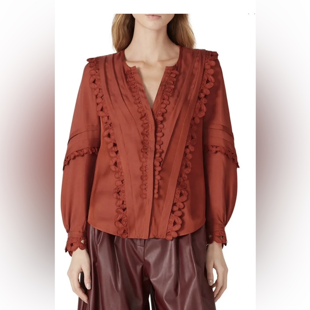 Rebecca Taylor EMBROIDERY SCALLOPED BLOUSE